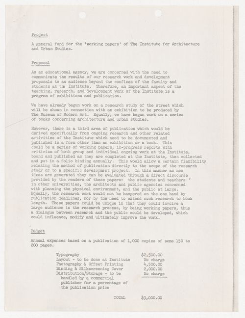 Project proposal for Working Papers