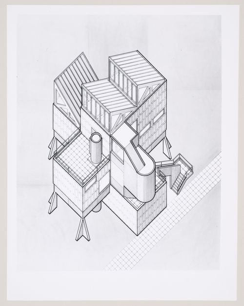 Churchill College, University of Cambridge, Cambridge, England: photograph of an axonometric