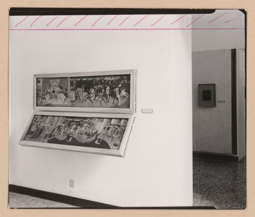 Interior view of a gallery showing two paintings, one of which is projecting from the wall, Museo Correr, Venice, Italy