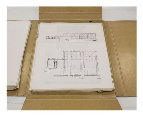Proofs of Relevance: View of a layout for a portfolio showing an elevation and a detailed study of the Parquesol Sports Hall, Abalos & Herreros (1988-1991), Valladolid, Spain