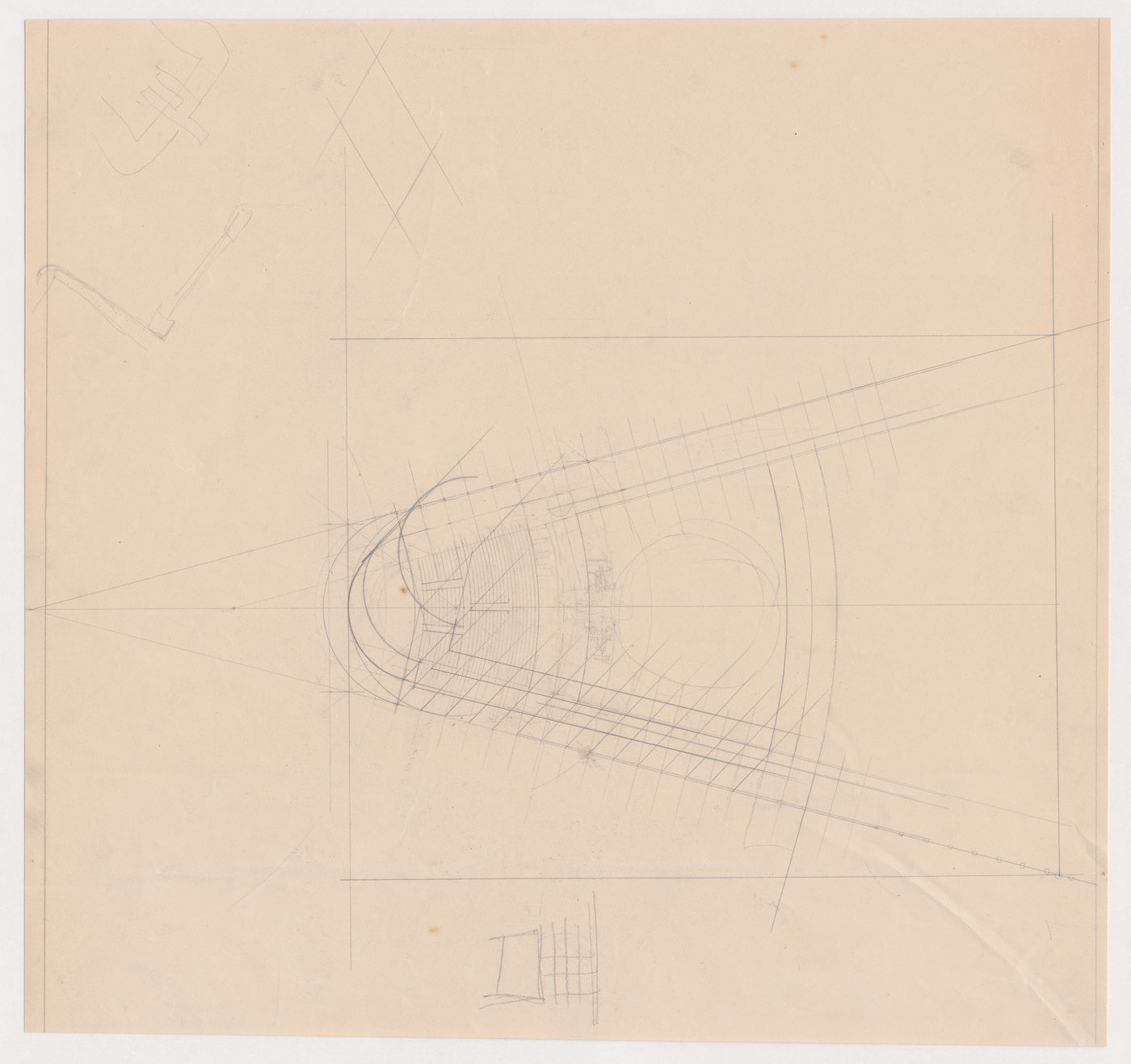 Plan oblique for the 1926 design for People's University, Rotterdam, Netherlands