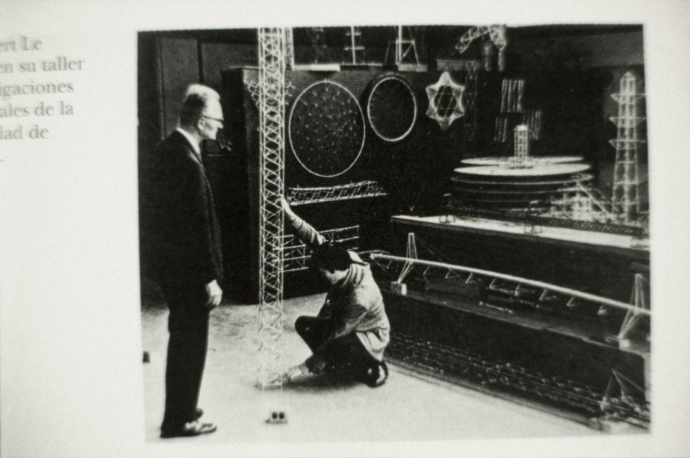 Slide of a photograph of Robert Le Ricolais' studio for Structural Investigation at the University of Philadelphia