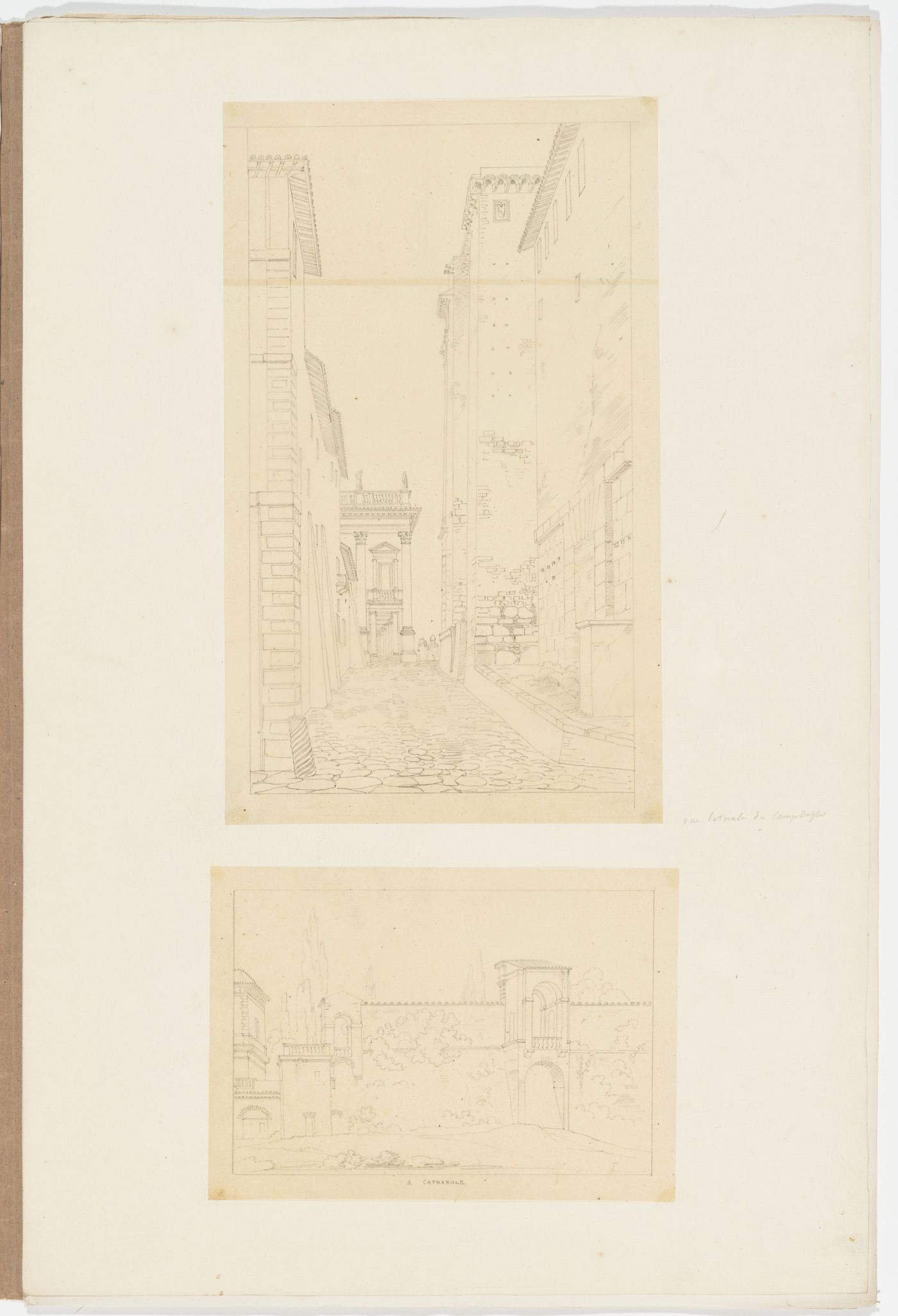View of Piazza del Campidoglio from a side street, Rome; View of an unidentified building, Caprarola