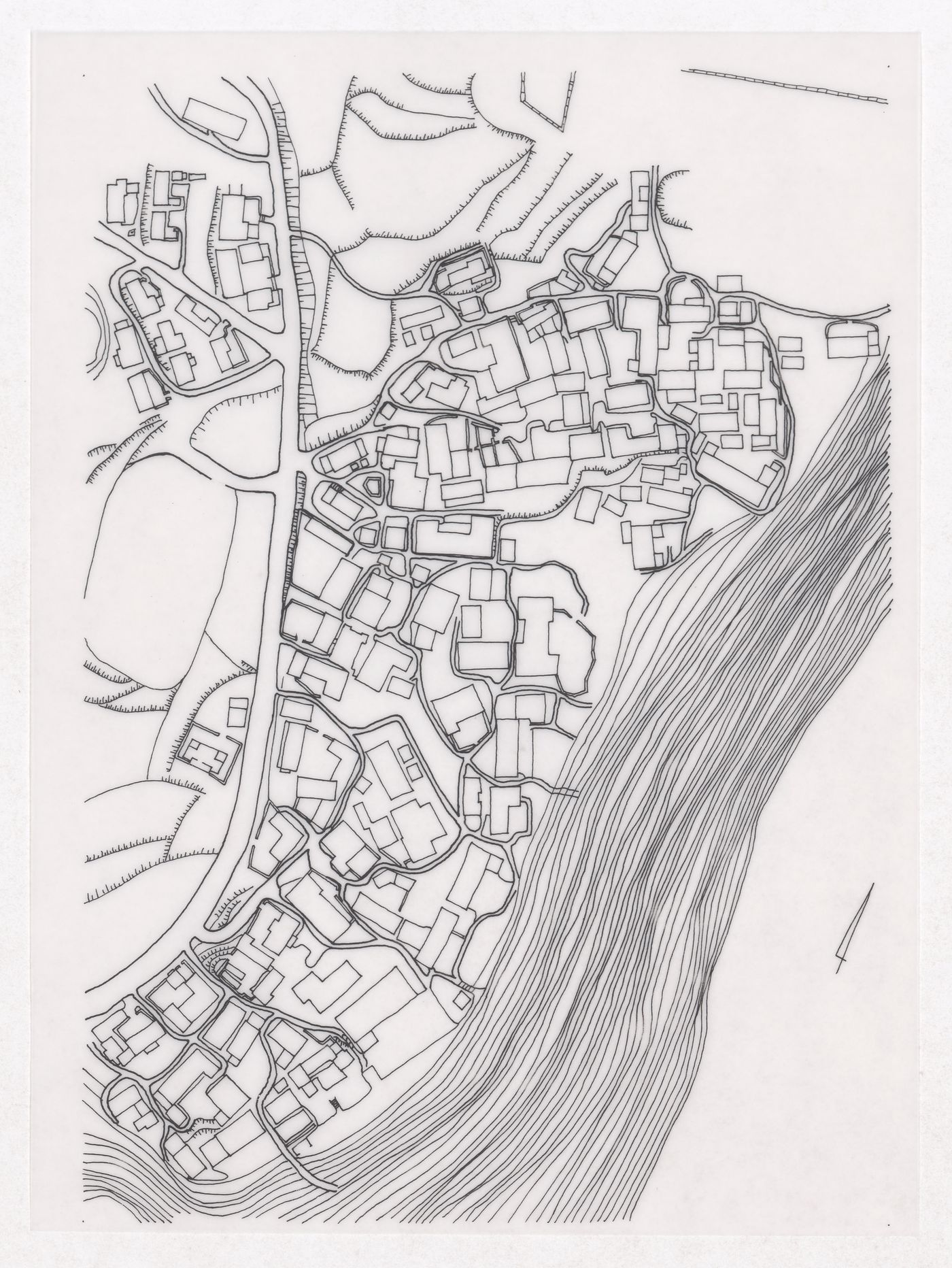Plan showing the water supply network of Sichuan housing project for "Housing a Billion: Village Upgrading: Jianlu, China" publication