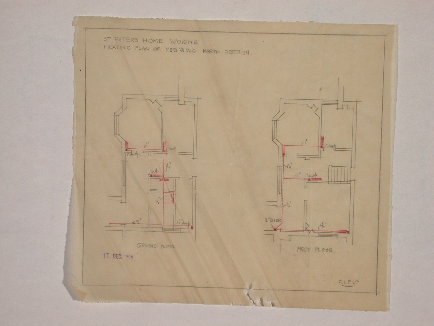 St. Peter's Home, Woking: Heating plan for the north portion of the new wing