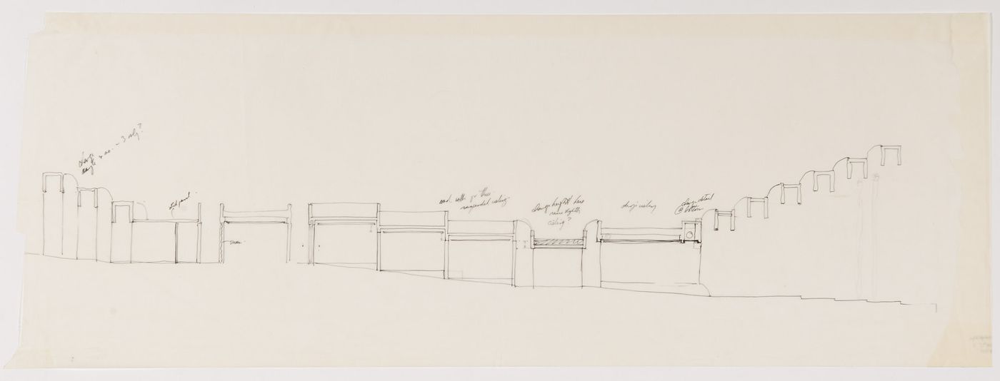 Sketch, partial east section, Museum of Anthropology, University of British Columbia, Vancouver, British Columbia