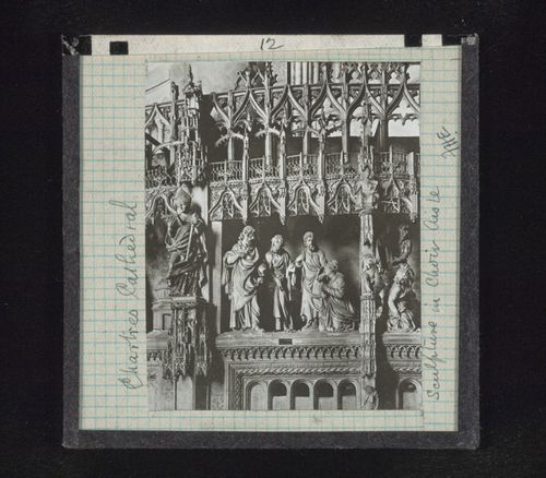 View of sculpture of choir aisle of Cathédrale de Chartres to west, Chartres, Eure-et-Loir, France