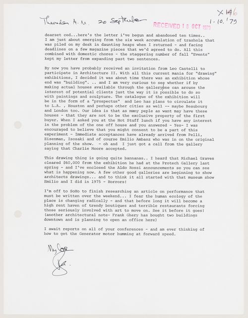 Letter from Barbara Jakobson to Cedric Price