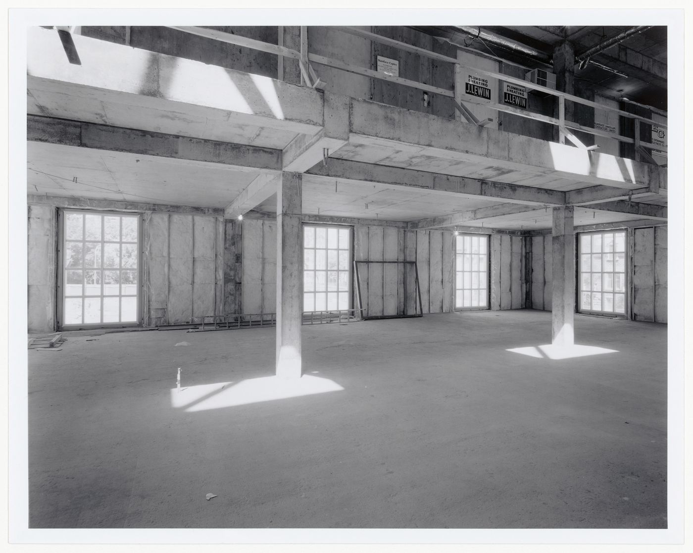 Interior view of the Library Reading Room showing the windows on the north side, Canadian Centre for Architecture under construction, Montréal, Québec