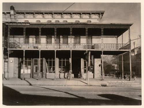 Building with elaborate grillwork on Water Avenue, front view, Selma, Alabama