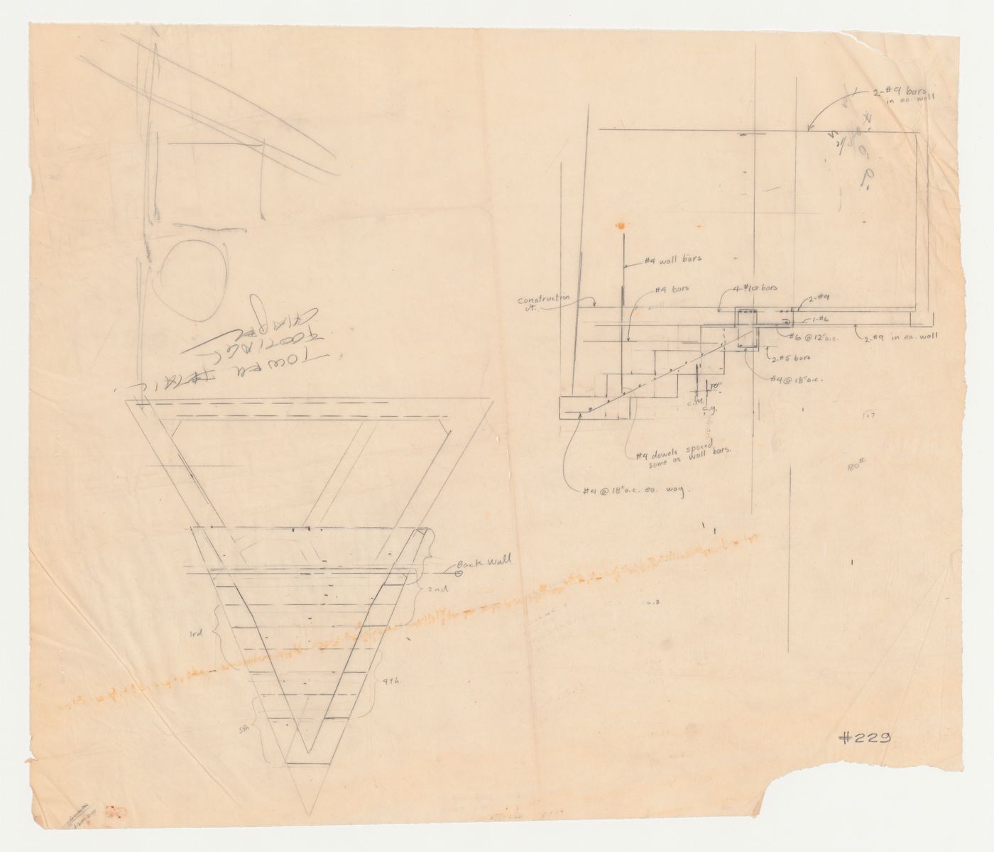 Wayfarers' Chapel, Palos Verdes, California: Plan and section for campanile footings