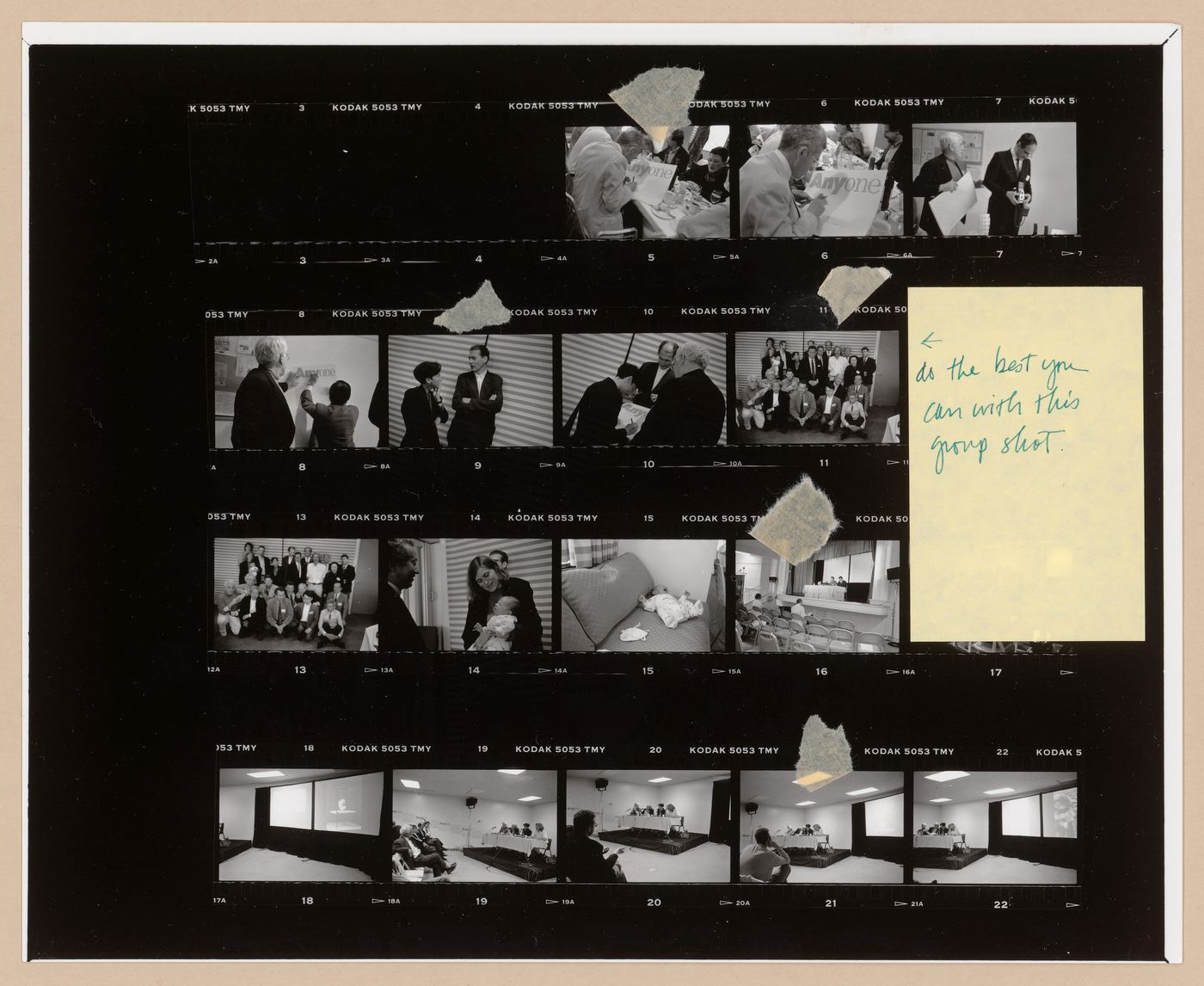 Contact sheet of photographs of Anyone conference, including group photograph of conference attendees