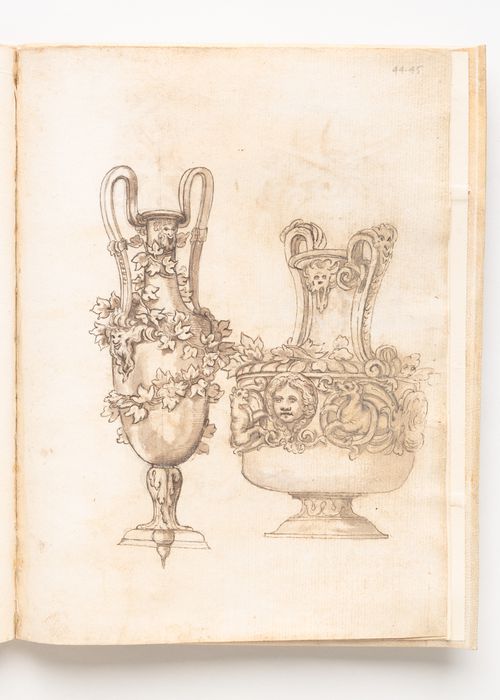 Two vases; verso: Two coats of arms of Urban VIII and a cartouche