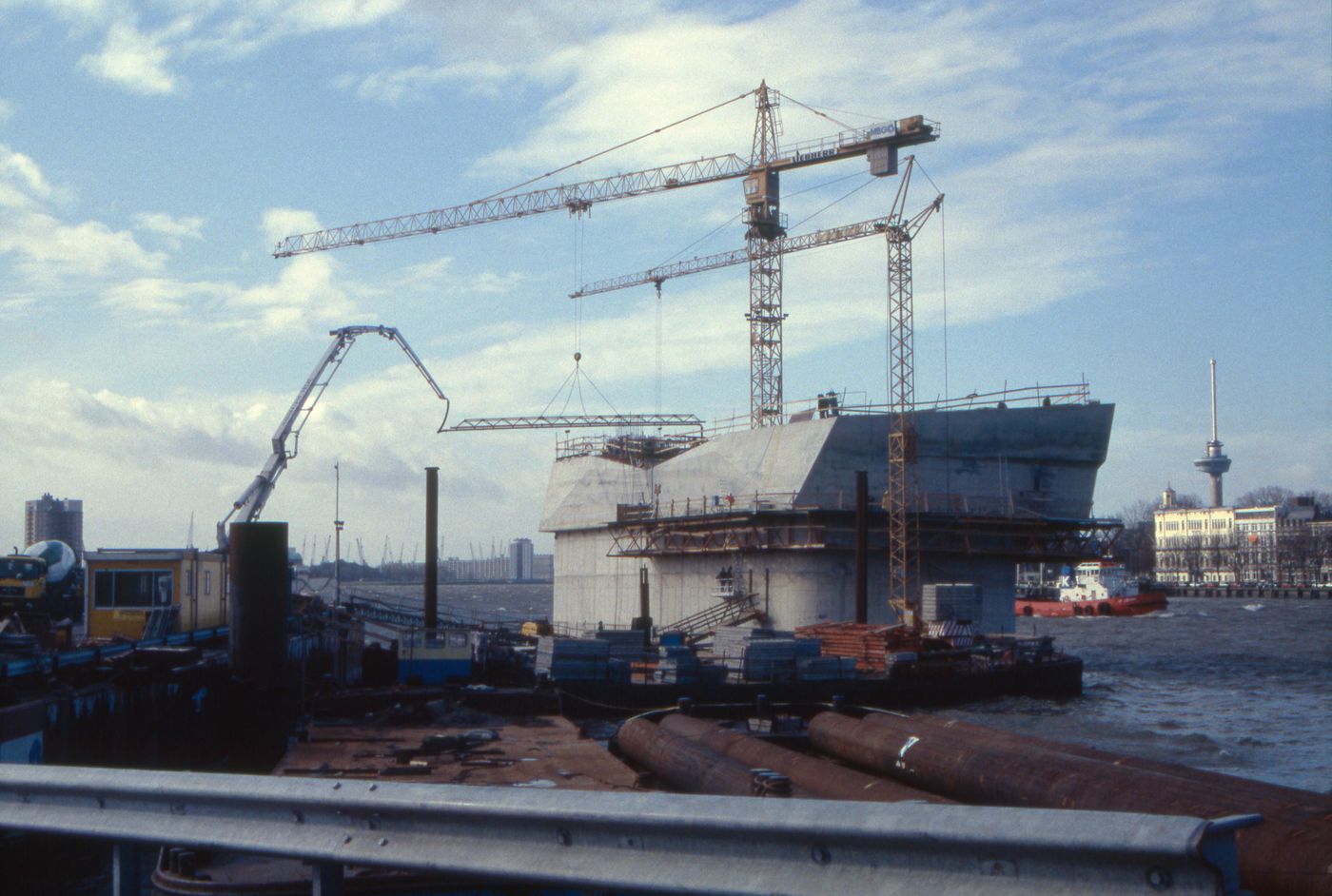 View of the fifth pier under construction, Erasmus Bridge construction, Rotterdam