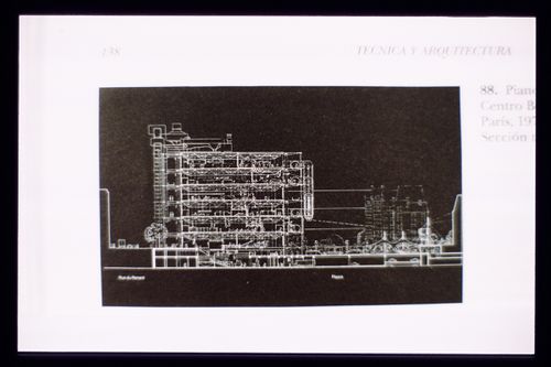 Slide of a drawing for Centre Georges Pompidou, Paris, by Renzo Piano and Richard Rogers