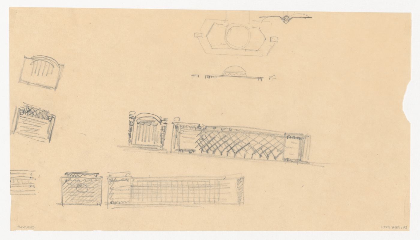 Sketch elevations for mixed-use developments and sketch plan for Industriegebouw Plan A for the reconstruction of the Hofplein (city centre), Rotterdam, Netherlands