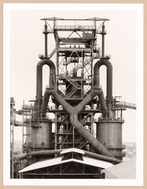 View of blast furnace head C of Metallhüttenwerk industrial plant, Lübeck-Herrenwyk, Germany