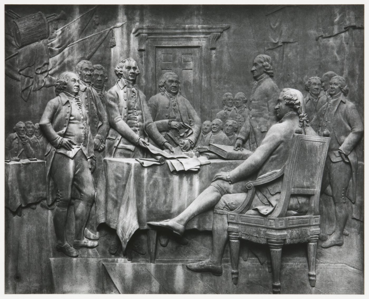 View of plaques on base of Franklin statue, Old City Hall, Boston, Massachusetts, United States