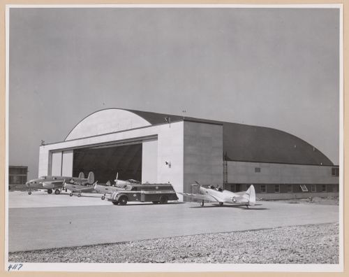 View of the principal and lateral façades of the Hangar Building, Fairchild Engine and Airplane Corporation Aircraft division Assembly Plant, Hagerstown, Maryland