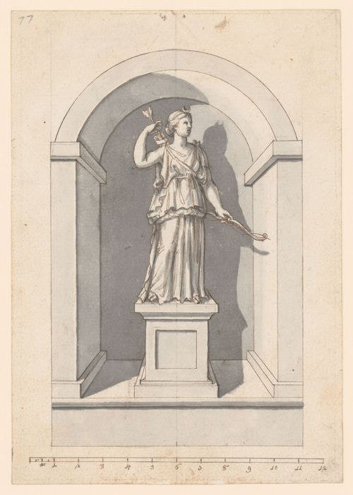 Pictorial drawing for a statue of Diana standing in a niche