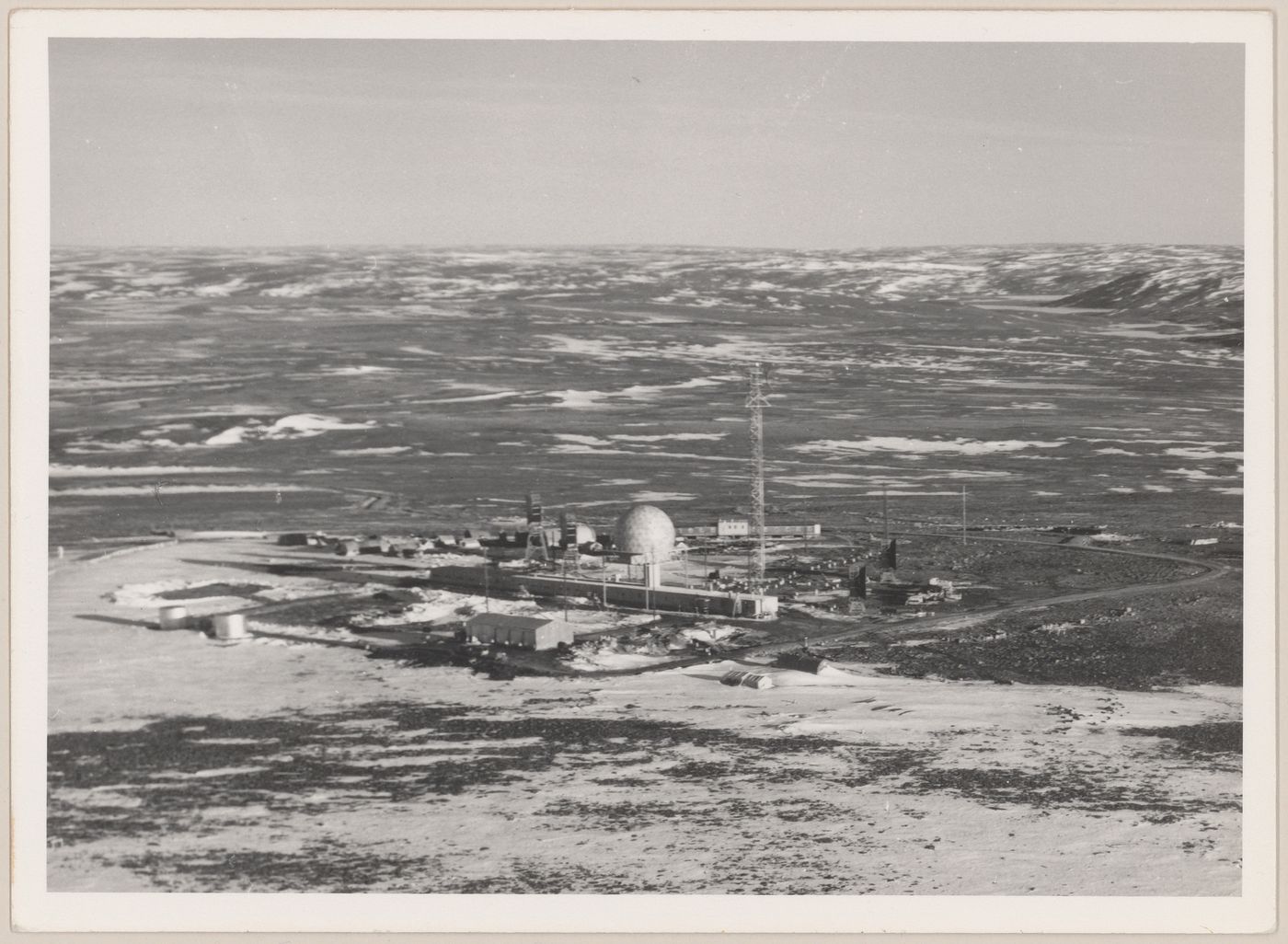 Aerial view of DEW Line radar station DYE-Main, Cape Dyer, Nunavut, Canada