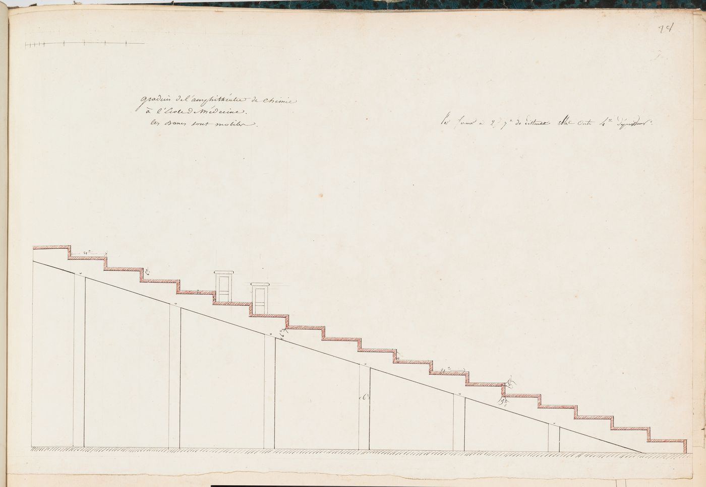 Project for the redevelopment of the École de médecine and surrounding area, Paris: Section through the tiers of seats for the second ampitheatre for the École de médecine