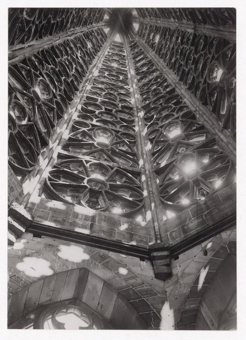 Cathedral, interior, view of dome with stained glass windows, Lübeck, Germany