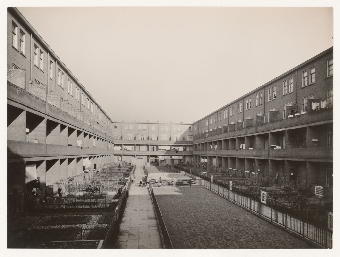 View of the central courtyard of Tusschendijken Housing Estate, Rotterdam, Netherlands