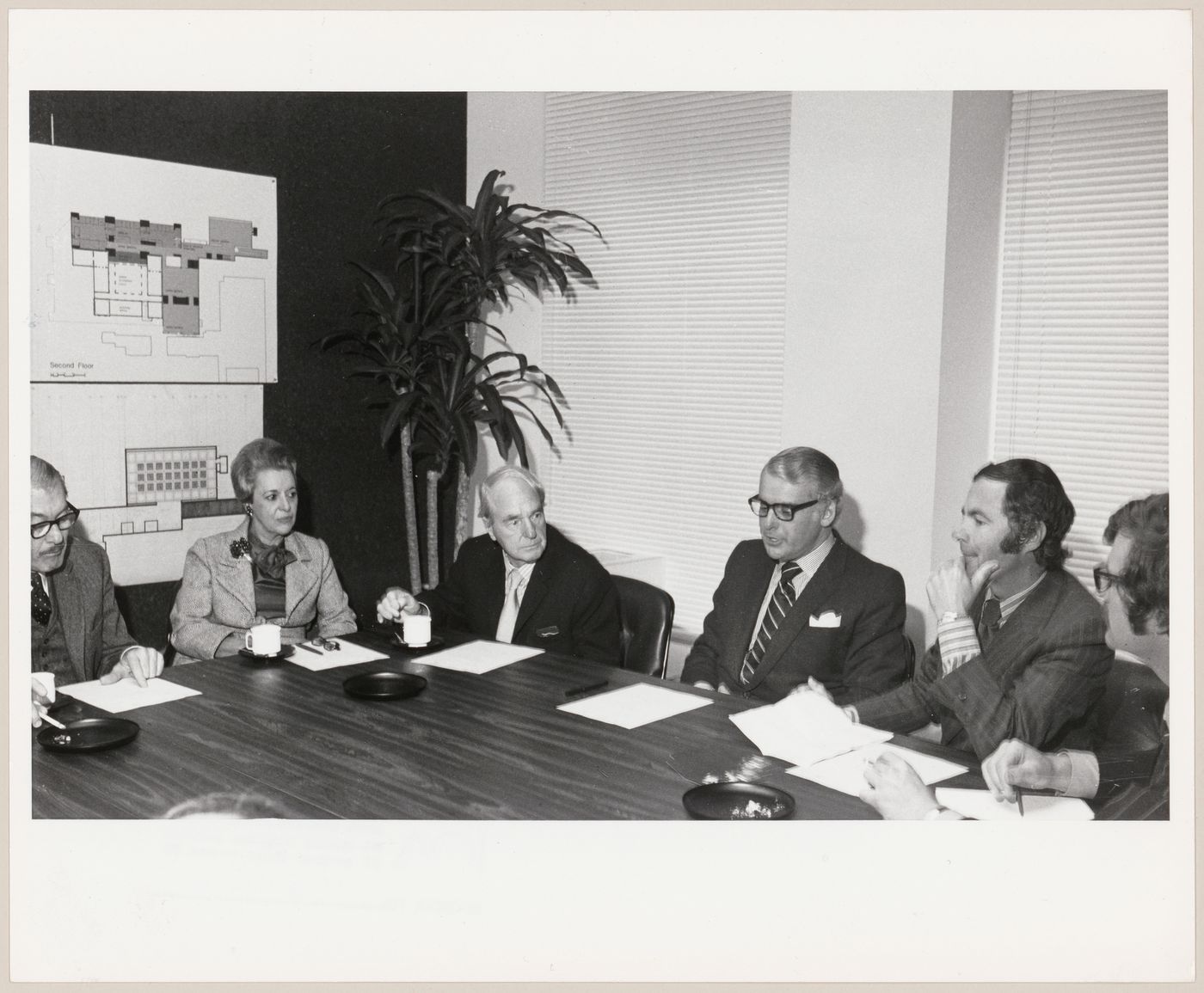 Parkin, Henry Moore and colleagues in meeting for Henry Moore Sculpture Centre project for Art Gallery Ontario, Toronto