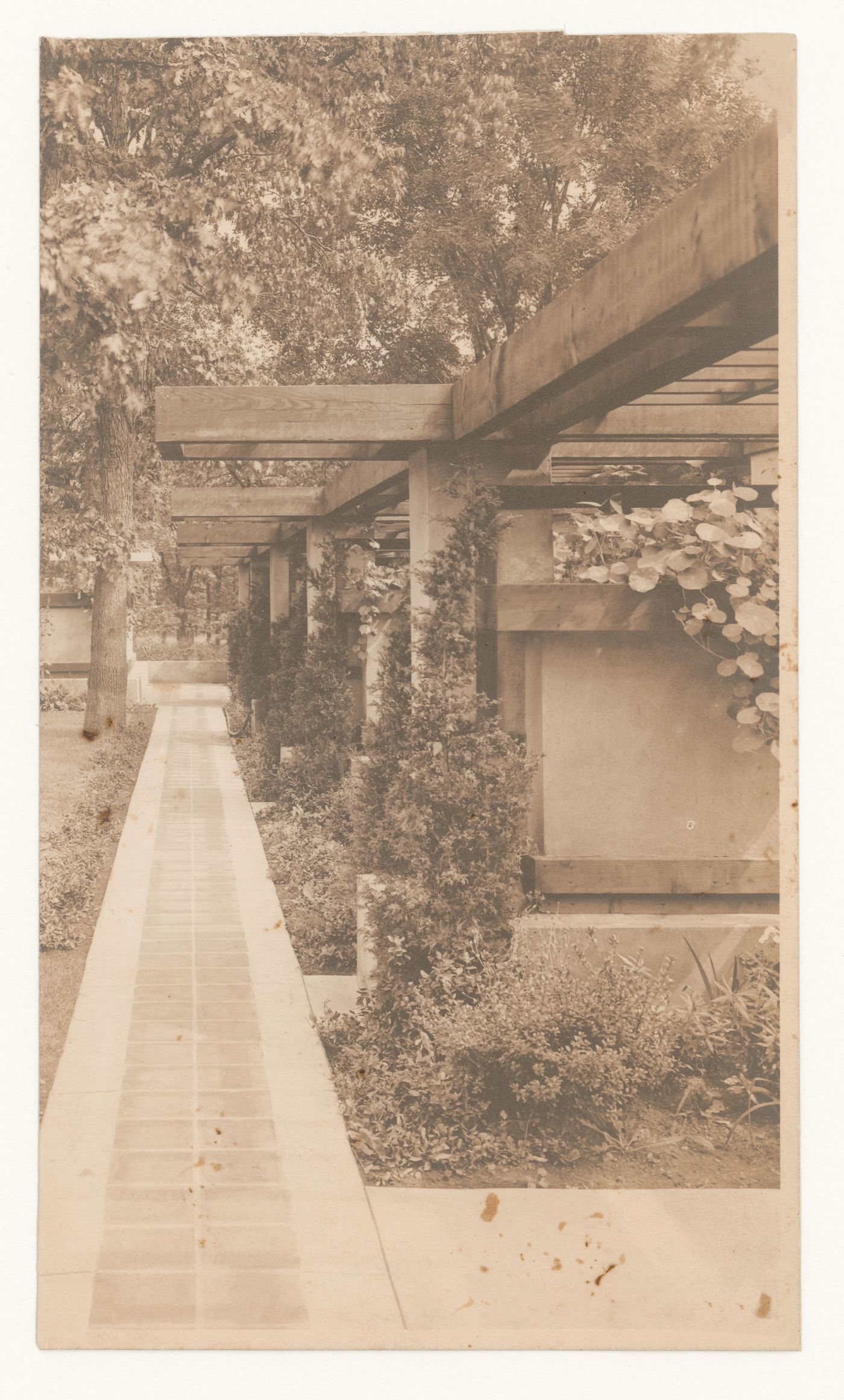 View of Coonley House showing a path, Riverside, Illinois