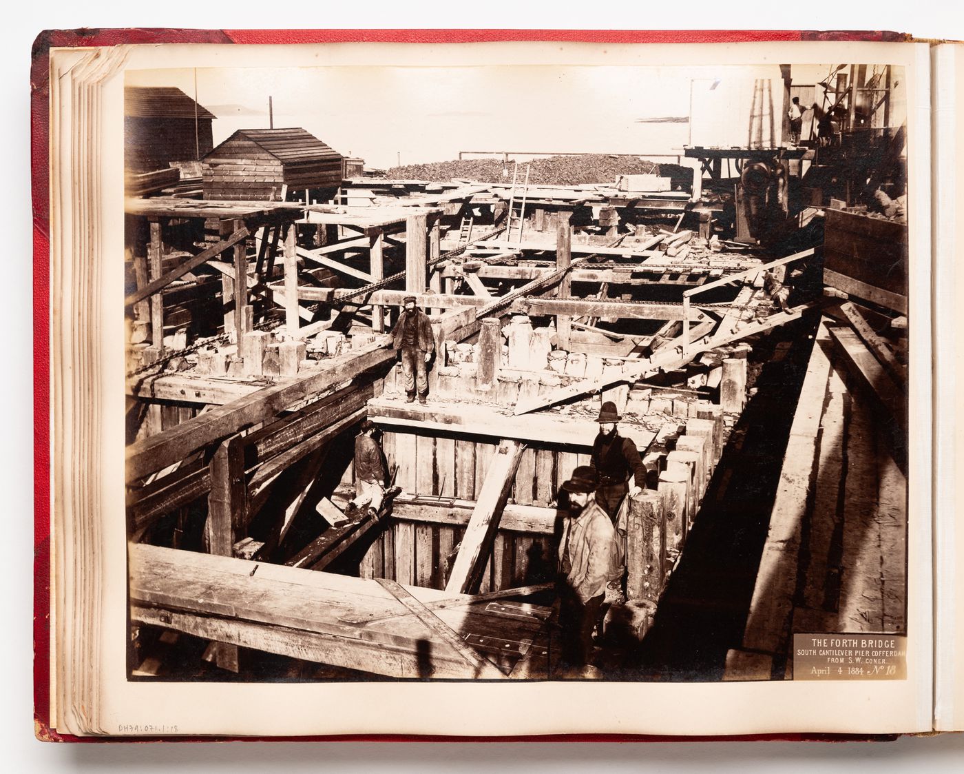 View of a building site for the construction of the Forth Bridge, Firth of Forth, Scotland, United Kingdom
