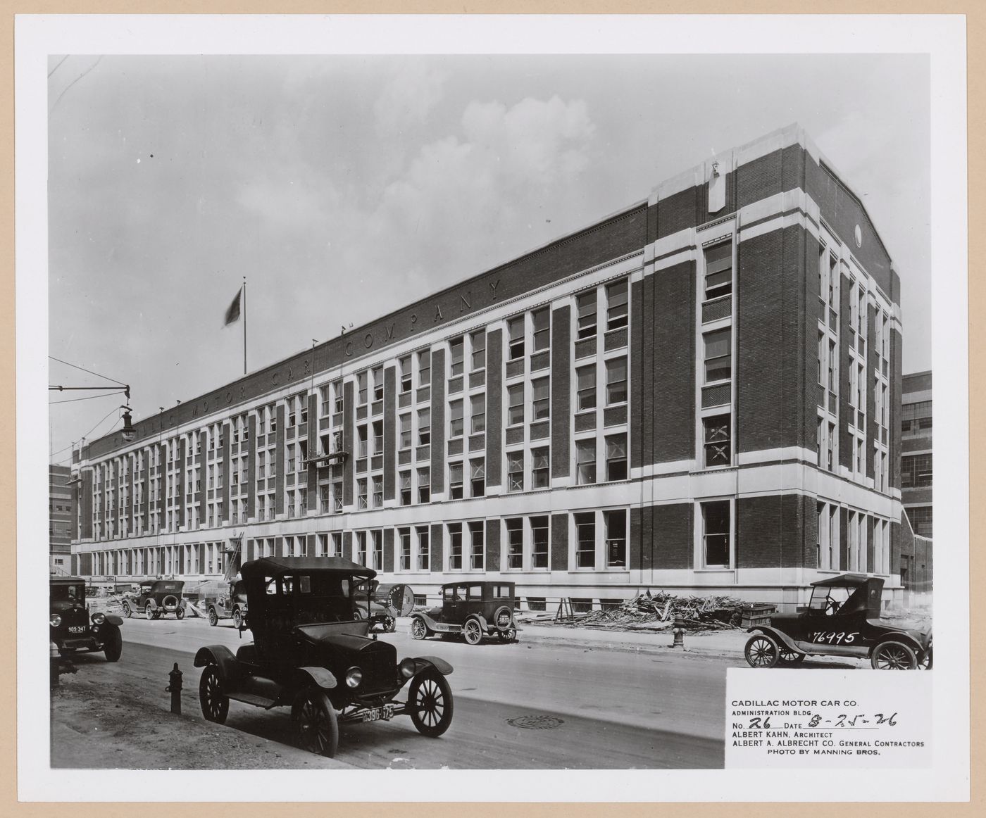 View of the principal façade of the Administration Building under construction, General Motors Corporation Cadillac Motor Car Company Assembly Plant, Detroit, Michigan