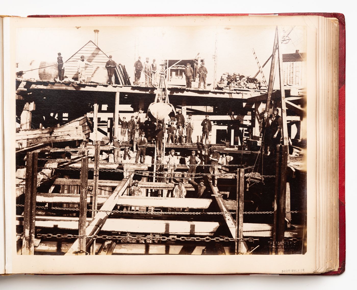 View of a building site for the construction of the Forth Bridge, Firth of Forth, Scotland, United Kingdom
