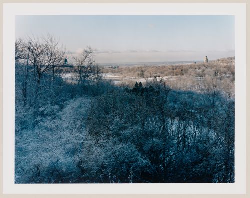 Viewing Olmsted: View looking northwest towards Université de Montréal and Saint-Joseph Oratory, Mount Royal, Montréal, Québec