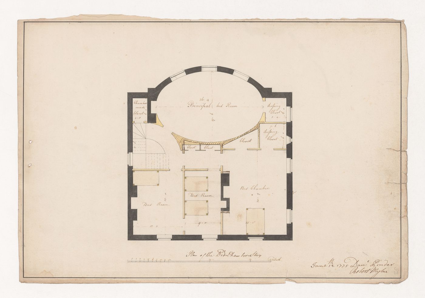 Contract drawing of the first floor (bedroom) plan for The Wick, Richmond Hill
