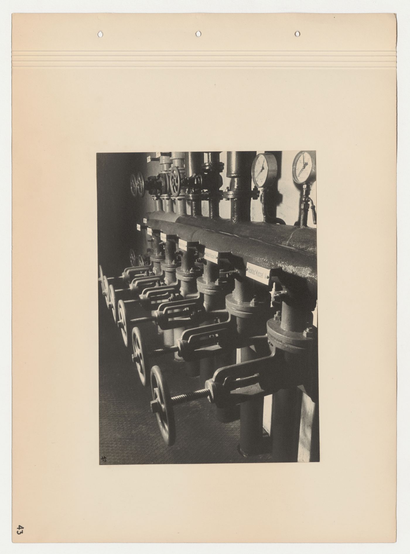 Interior view of the utility room showing valves, Budge Foundation Old People's Home, Frankfurt am Main, Germany