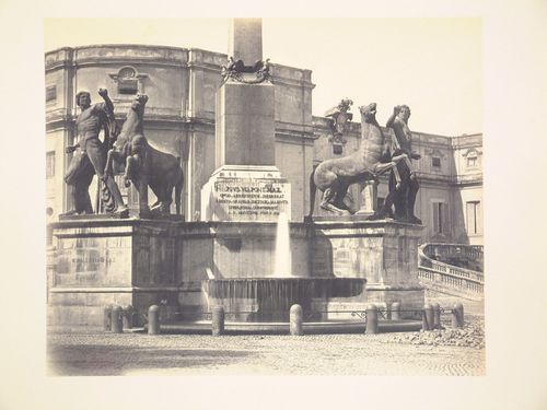 View of the fountain at Monte Cavallo with sculptures of the Dioscuri, Piazza del Quirinale, Rome, Italy