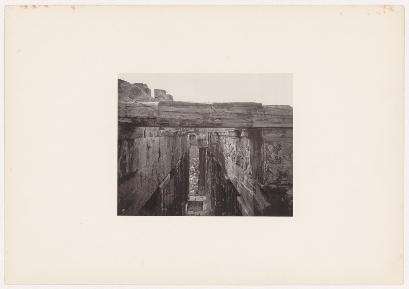 Portico of the Parthenon from above, showing the extant portion of the frieze, Athens, Greece