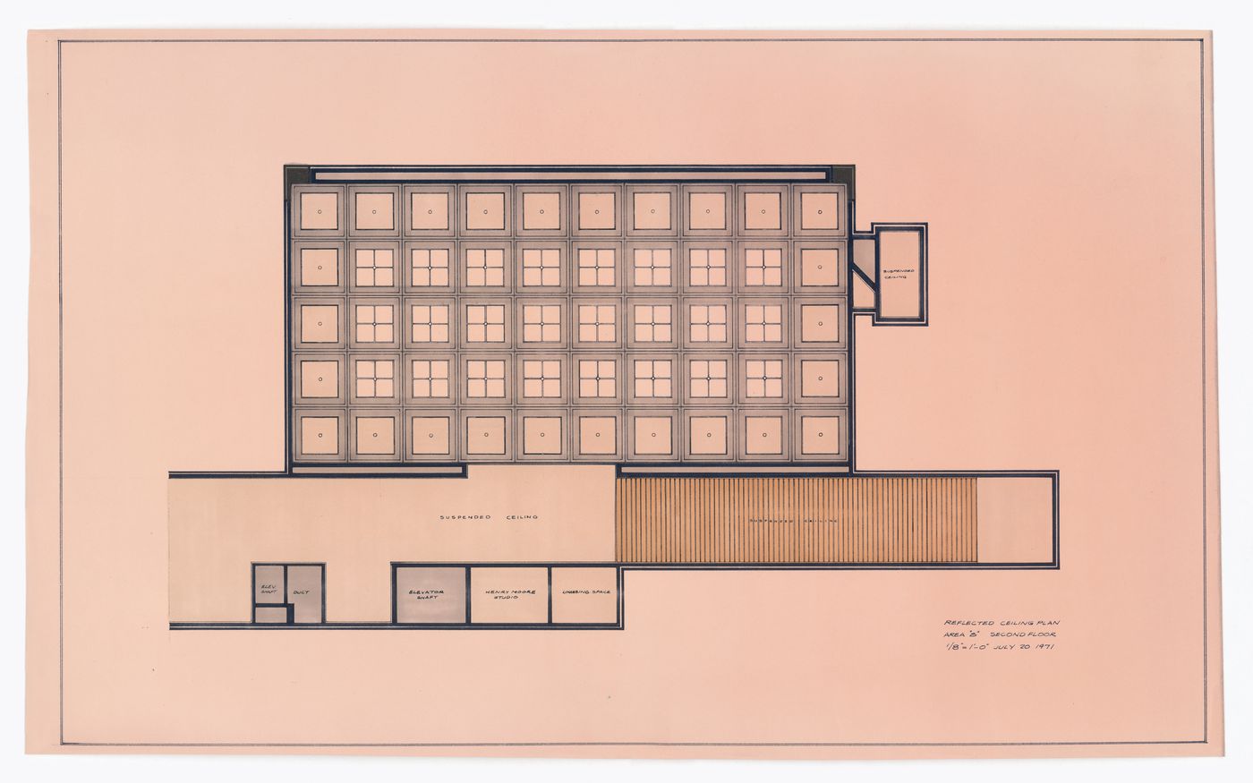 Area B second floor reflected ceiling plan for Henry Moore Sculpture Centre, Art Gallery of Ontario, Stage I Expansion, Toronto