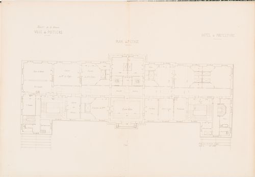 Project for a Hôtel de préfecture, Poitiers: First floor plan for the Hôtel du Préfet