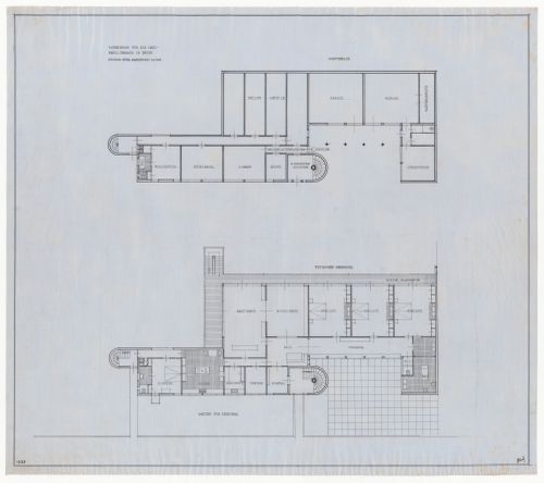 Basement and first floor plans for Three-Family House, Brno, Czechoslovakia (now Czech Republic)