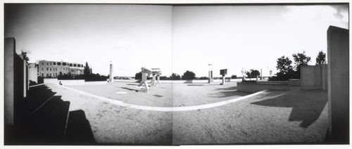 Panorama showing the allegorical columns, CCA garden, Montréal, Québec, Canada