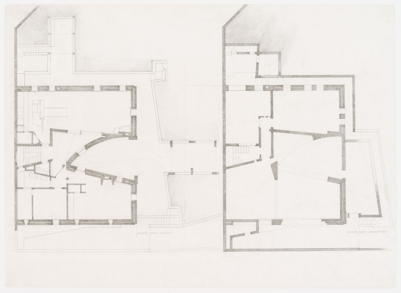 Plans of ground floor and basement for Casa Miggiano, Otranto, Italy