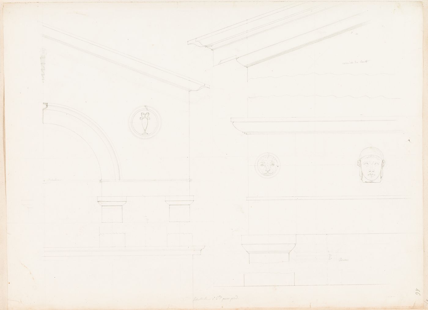 Partial elevations for a belvedere and probably for the chimneys for a country house