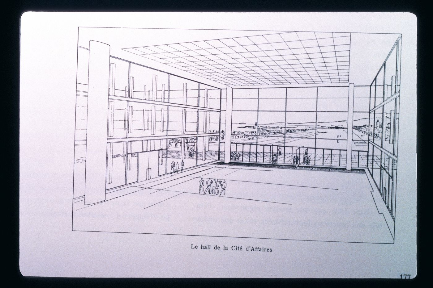 Slide of a drawing for Cité d'Affaires, Algiers, by Le Corbusier
