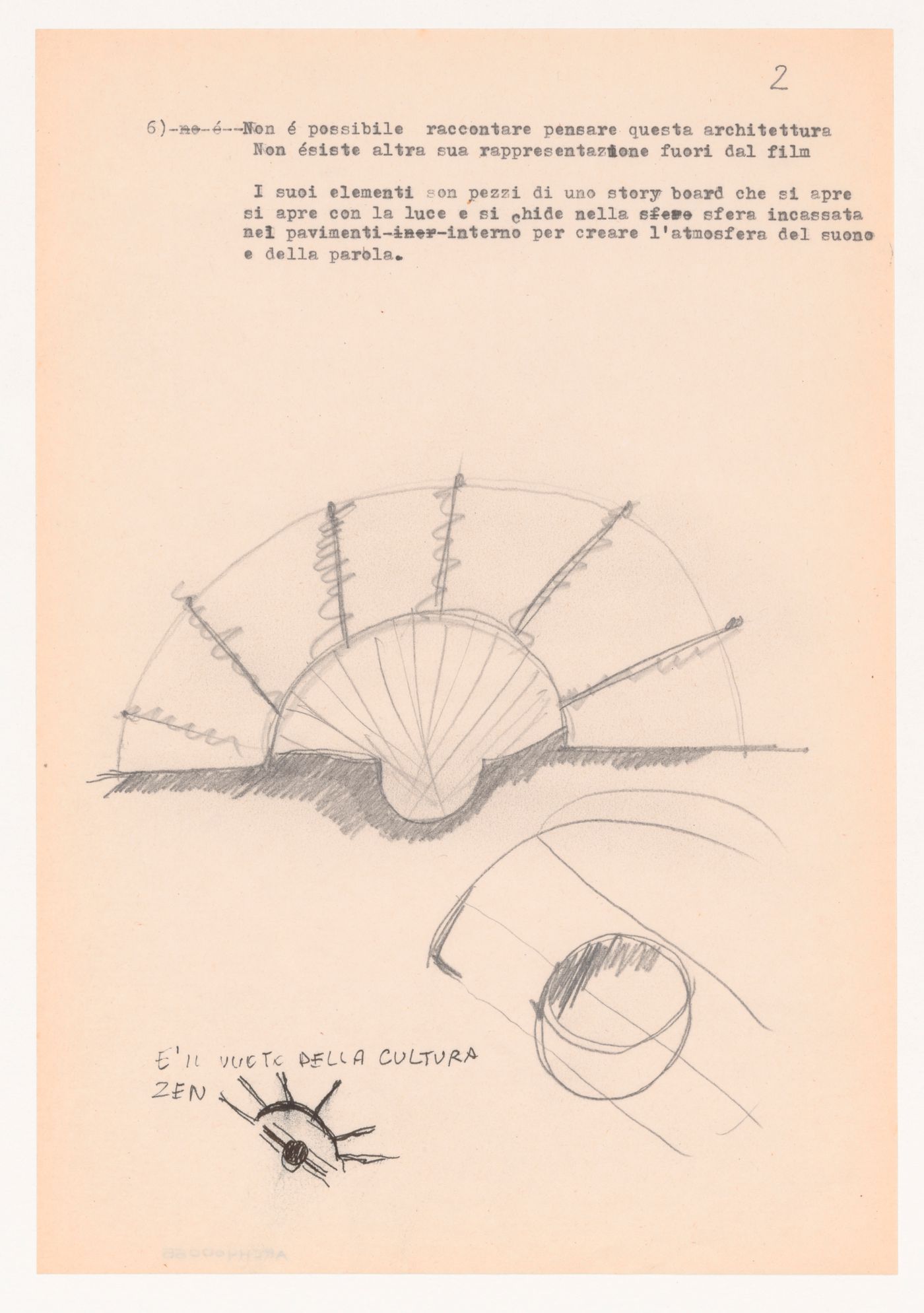 Textual document with sketches for Urban park competition, Modena, Italy