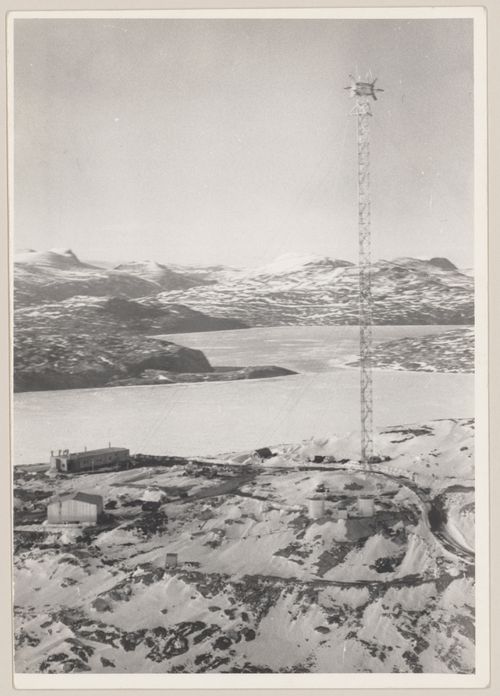 Aerial view of DEW Line radar station FOX-C, Ekalugad Fiord, Nunavut, Canada
