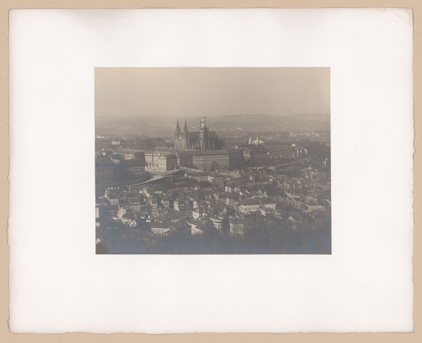 Plate from portfolio ''Svaty Vit (St. Vitus or St. Guy), various interior and exterior views of the cathedral under construction, Prague, Czech Republic''