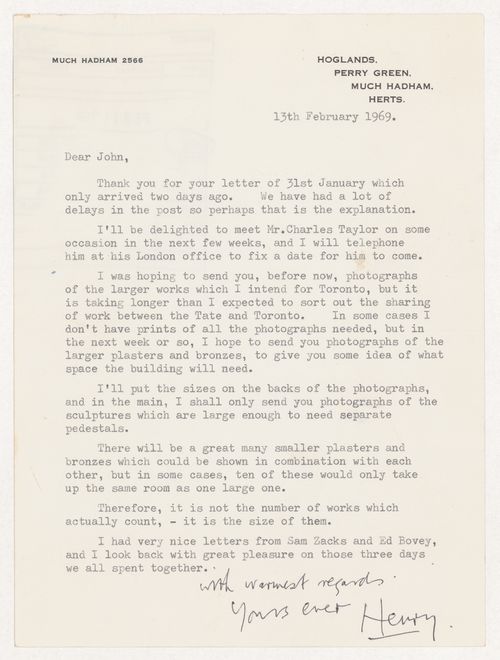 Letter from Henry Moore to Parkin