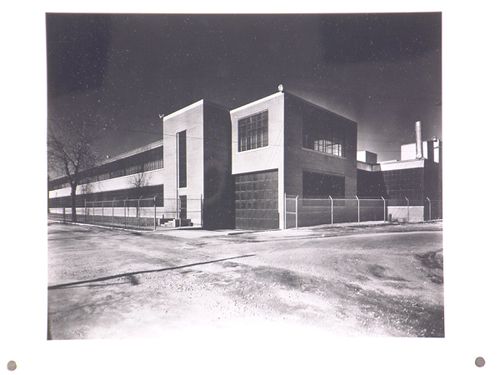 View of the principal and lateral façades of the Administration Building and Assembly Building, Fairchild Corporation Ranger Aircraft Engines division Assembly Plant, Farmingdale, New York
